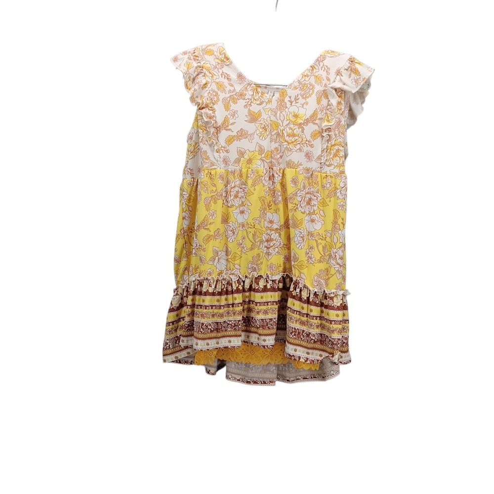 Cato Women's‎ Floral Sleeveless Layered Top w/ Lace Cami Yellow Ivory Size L
